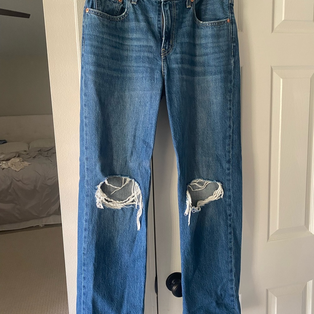 Levi's Blue Distressed Straight Leg Jeans